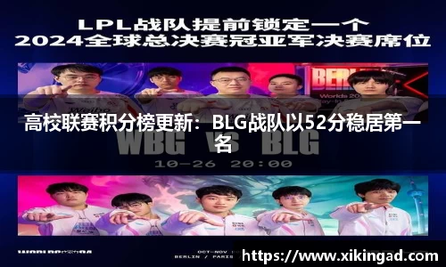 高校联赛积分榜更新：BLG战队以52分稳居第一名